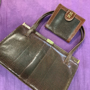 Vintage Mappin & Webb braune Schlangenleder Handtasche und Brieftasche, neuwertig, selten benutzt