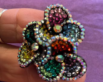 Vintage Butler and Wilson Rainbow Crystal Flower Necklace: Aurora