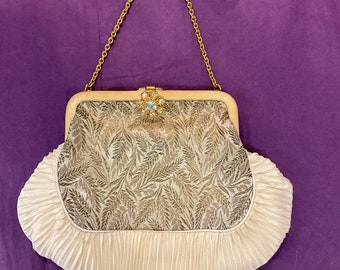 Fabuloso bolso de noche con brocado dorado y marfil vintage de los años 30/40 de CFR