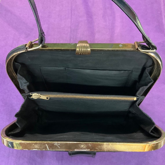 Vintage 1940s small Black Faux Leather Handbag - image 7