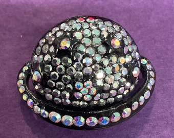 Vintage Butler and Wilson Rainbow Borealis Rhinestone Celestial Saturn Pin, signed, as new In original box, gifts for him