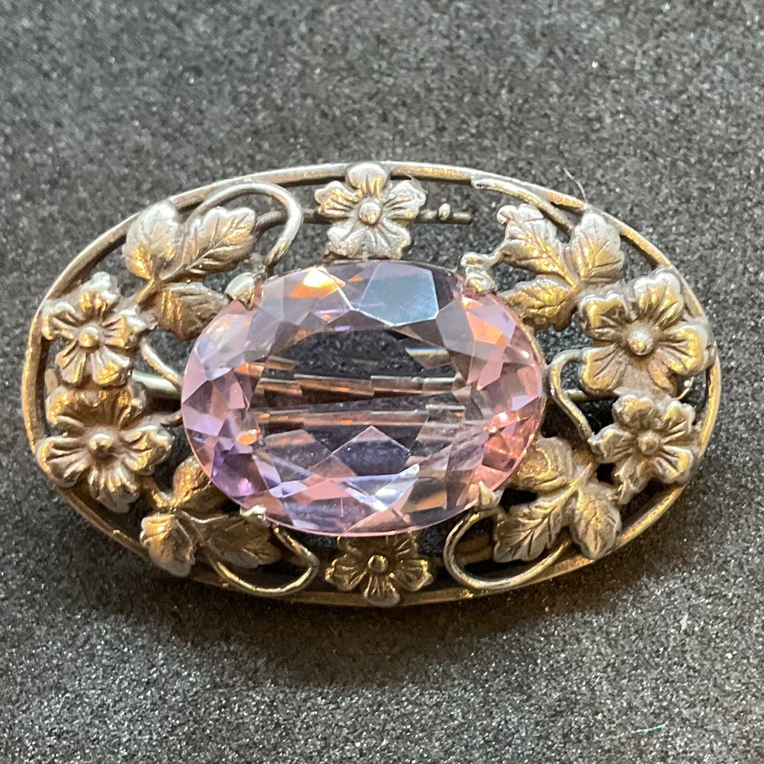 ヴィンテージシルバーとアメジストのオーバルブローチ - Etsy 日本