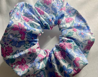 Liberty London Print Hair Scrunchie, large pastel floral cotton Scrunchie, handmade in Uk