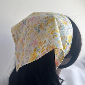 Yellow floral headscarf, hair scarf, cotton bandana, floral print triangle head scarf,