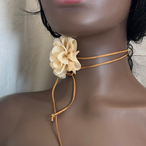 Flower Choker Necklace, Handmade Choker Necklace, Chiffon Flower Choker