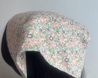 Soft flowers headscarf, hair scarf, cotton bandana, floral print triangle head scarf,