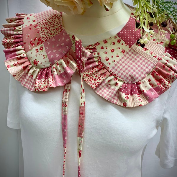 Floral patchwork print ruffle collar, handmade detachable oversized collar.