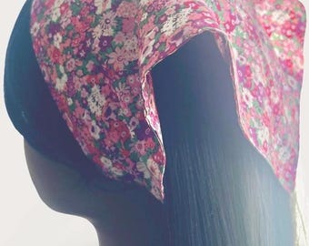 Liberty print cotton headscarf, hair bandana, floral triangle head scarf