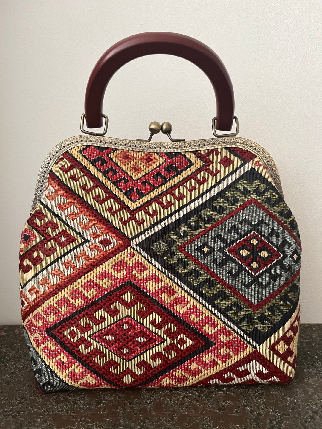 Handmade Kiss Lock Clasp Frame Bag. Kilim Tapestry Vintage Etsy