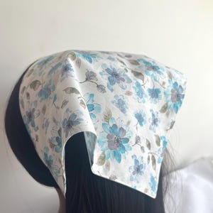 Blue floral headscarf, hair scarf, cotton bandana, floral print triangle head scarf,