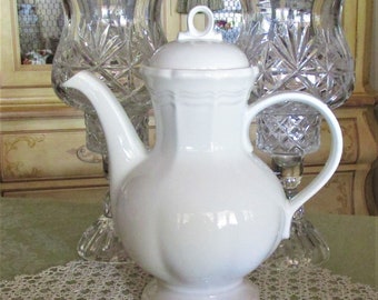 Vintage Mikasa French Countryside Extra Large All White Coffee Pot, Charming Gift, Excellent Condition!