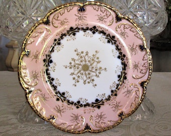 Antique Coalport Davis Collamore Pink & Cobalt Blue Gold Gilt Plate