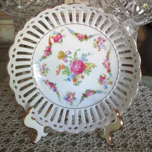 Vintage Bavarian Dresden Flowers Reticulated Dish, Excellent Condition, Lovely Gift for Her!