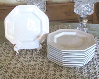 Vintage Johnson Bros Heritage White Bread Plates, Octagonal Ironstone, Set of 5