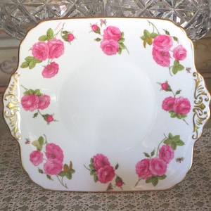 Vintage 1950&#39;s Foley Century Rose Square Cake Plate, 100th Foley Anniversary China, Gorgeous Gift for Her, Excellent Condition!