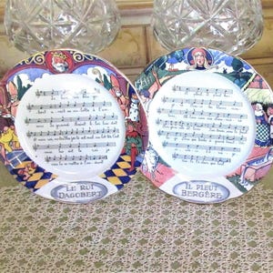 Two Antique French Fayenceries de Sarreguemine &quot;Chansons et Ronde de France&quot; 7 1/2&quot; Collector Plates,  Charming Gift, Excellent Condition!