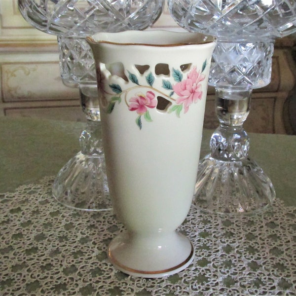 Vintage Lenox Barrington Floral Cut Out 7" Vase, Giftable-Excellent Like New Condition!