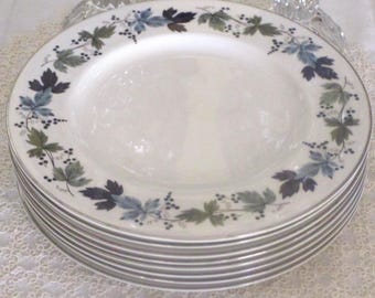 Vintage Royal Doulton Burgundy Dinner Plates:  Set of 8, English Translucent China