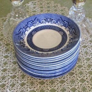Set of Twelve Vintage Churchill Blue Willow Transferware Saucers, Appetizer Perfect, Excellent Condition!