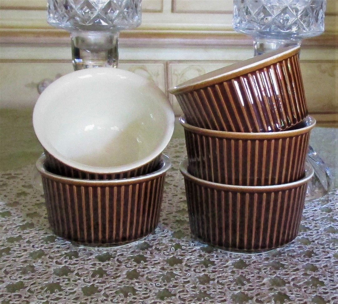 Set of FIVE Vintage Villeroy & Boch Individual Ramekins, Brownware Line