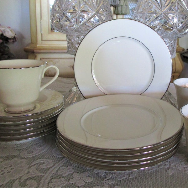 Vintage Lenox Maywood Set of SIX 8" Plates, Set of FOUR Tea Cup & Saucer Sets, Set of TWO Replacement Saucers, Giftable!