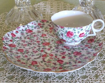 Vintage Yada China Tea Set: Rose Chintz Plate & Teacup