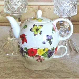 Vintage Taitu Fiori Stackable Teapot, Tea for One, Designer-Emilio Bergamin, Beautiful Gift for Her, Mint!