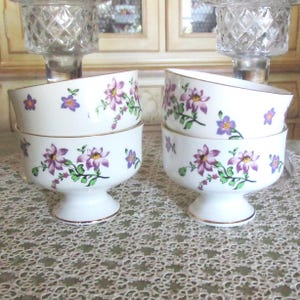 Set of FOUR Vintage Royal Victoria Purple Floral Footed Dessert Bowls, Giftable-Excellent Condition!