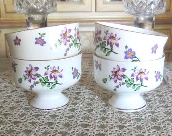 Set of FOUR Vintage Royal Victoria Purple Floral Footed Dessert Bowls, Gift for Her