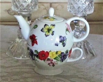 Vintage Taitu "Fiori" Designed by Emilio Bergamin Tea for One Stacked Teapot, MINT!