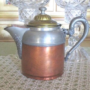Antique Manning Bowman Copper Coffee Pot, Victorian 3-Metal Design