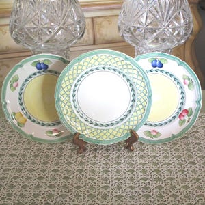 Set of 3 Vintage Villeroy & Boch 6 3/4&quot; Small Plates, 2 French Garden Fleurence, 1 French Garden Orange, Charming Mix n Match!
