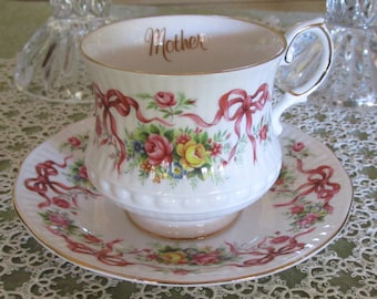 Vintage Queen's Rosina China Co. "Mother" Tea Cup & Saucer-Beautiful Mother's Day Gift!