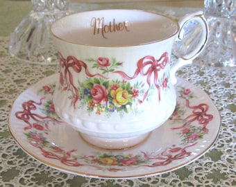 Vintage Queen's Rosina Mother Tea Cup & Saucer, English Fine Bone China
