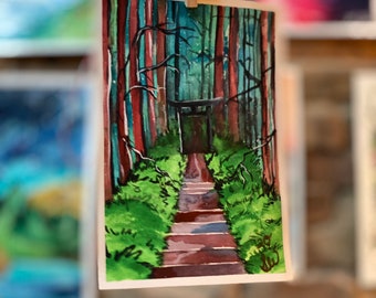 Kyoto Japón / Puertas Torii / Impresiones de acuarela / 8x10 - 24x36 pulgadas