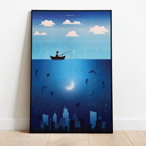 WHAT LIES BENEATH Custom Poster, Birthday Gift, Holiday, Fishing, Meditate, Mystery, Ocean, Wall Art, Graphic Design Poster, Beauty, Marine