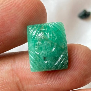12.3 Cts Natural Precious Emerald Gemstone Carving, Real Zambian Emerald Carved Gemstone Loose Emerald Engraving Unique Shape Earth Mined