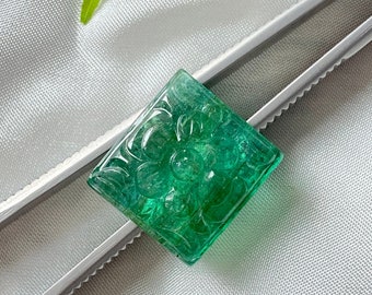 11.3 CT Precious Zambian Emerald Square Shape Carving Gemstone, Real Natural Emerald Gemstone Carving , AAA Quality Fine Emerald From Africa