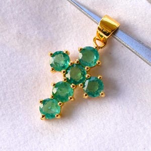 Natural Emerald Pendant, Holy Cross Pendant, 18K Solid Gold Pendant, Women Pendant, Gift For Her, May Birthstone, Emerald Cross Pendant