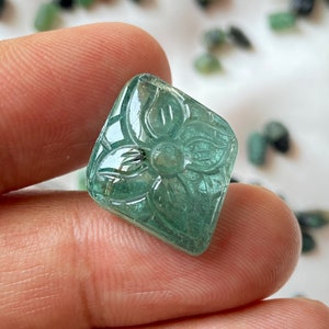 20.8 Cts Natural Precious Emerald Gemstone Carving, Real Zambian Emerald Carved Gemstone Loose Emerald Engraving Unique Shape Earth Mined