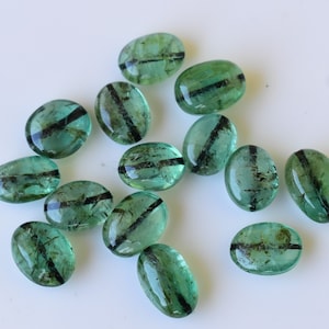 Antique Zambian Emerald Beads, Old Zambia Oval Smooth Emerald Beads, 14 Beads, 31 Carats, Precious Loose Emerald Gemstone Beads