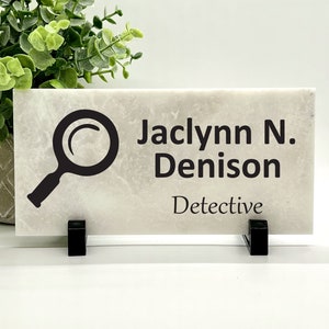 Detective Desk Sign - Detective Name Plate - Marble Stone Desktop Name and title Sign - New Detective Gift