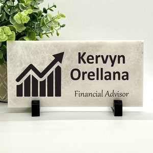 Financial Advisor Desk Sign - Financial Advisor Name Plate - Marble Stone Desktop Name and title Sign - New Financial Advisor Gift