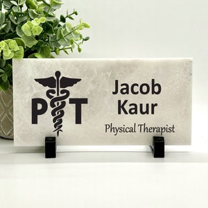 Physical Therapist Desk Sign - Marble Stone Desktop Name Sign - New Physical Therapist  Gift - Physical Therapist Graduation Gift - PT Gift