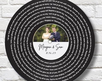 Personalized Wedding Gift, 12" Real Vinyl Record with your wedding photo, date, names and wedding song lyrics, Custom Wedding Gift Keepsake