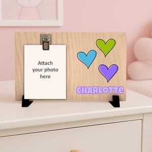Personalized Heart Frame - Wood Frame with photo clip - New Baby Girl Gift - Kids Birthday Gift - Custom Heart Picture Frame