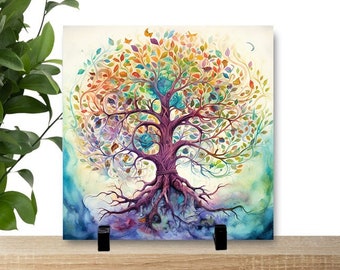 Tree of Life Art - Tree of Life Tile, 8" x 8" Custom Tile, Ceramic Tile with Watercolor Tree of Life Image