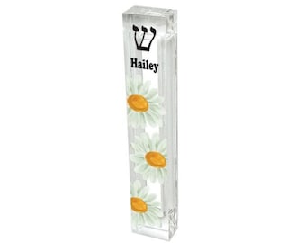 Daisy Acrylic Mezuzah - Modern Flower New Home Judaica Gift