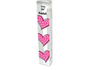 Pink Polka Dot Hearts Acrylic Mezuzah - Personalized Kids Judaica Gift