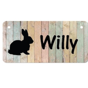 3" x 6" Rabbit Cage Name Plate - Aluminum Sign for Rabbit Cage -Personalized for your Bunny Rabbit - background, font & wording choice